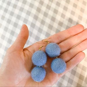 Blue PomPom Statement Earrings